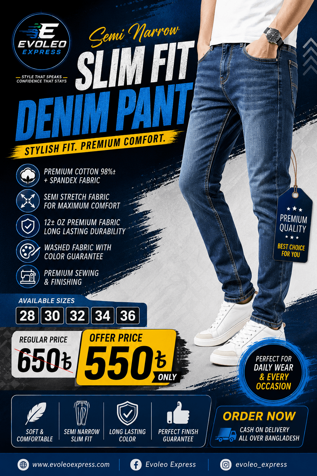 0968d78b-cc4a-4b67-8ee5-ab0f81155b94 Semi Narrow Slim Fit Denim Pant - Image 1
