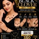 🖤 Elegant Black Clover Jewelry Set (4 in 1)