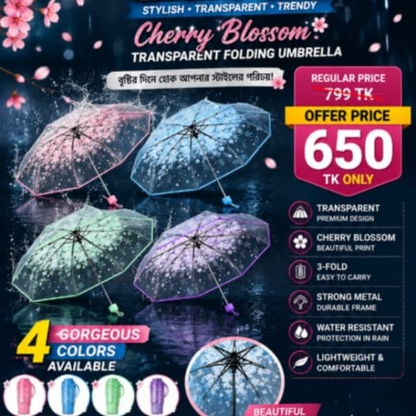 Cherry Blossom Transparent Folding Umbrella