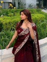 Indian Fendi Silk Saree with Sequins Embroidery - Evoleo Express - Image 4