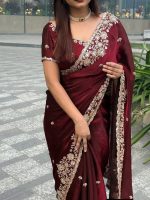 Indian Fendi Silk Saree with Sequins Embroidery - Evoleo Express - Image 3