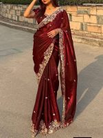 Indian Fendi Silk Saree with Sequins Embroidery - Evoleo Express - Image 2