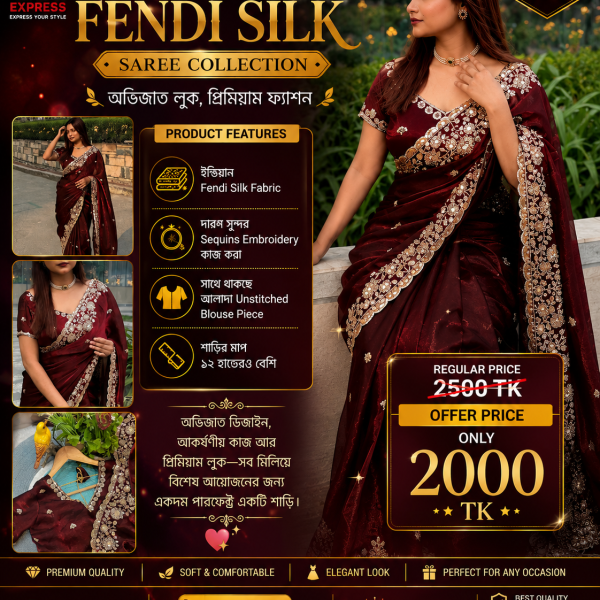 Indian Fendi Silk Saree with Sequins Embroidery - Evoleo Express