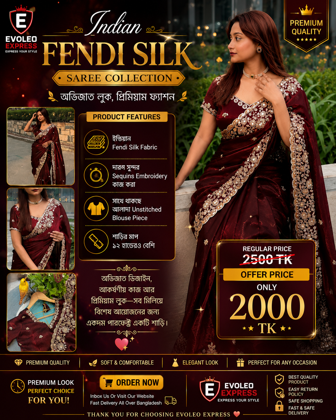ChatGPT Image Aug 20, 2026, 09_03_35 PM Indian Fendi Silk Saree with Sequins Embroidery - Evoleo Express - Image 1