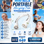 Mini Neck Portable Hanging Fan - Rechargeable Air Cooler (3 Speed Mode) - Evoleo Express