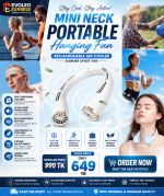 Mini Neck Portable Hanging Fan - Rechargeable Air Cooler (3 Speed Mode) - Evoleo Express