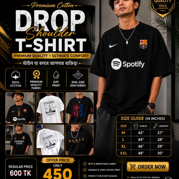 Premium Cotton Drop Shoulder T-Shirt for Men (200-230 GSM) - Evoleo Express