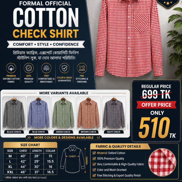 Formal Official Cotton Check Shirt for Men - Evoleo Express