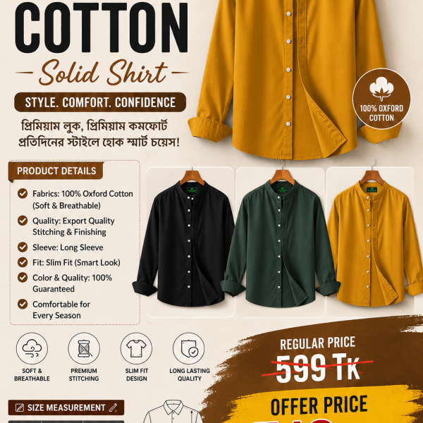 Premium Oxford Cotton Solid Shirt for Men - Evoleo Express