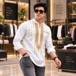 Premium Printed Cotton Katuwa for Men - Afsan Print Short Kurti - Image 3