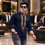 Premium Printed Cotton Katuwa for Men - Afsan Print Short Kurti - Image 4