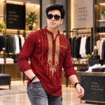 Premium Printed Cotton Katuwa for Men - Afsan Print Short Kurti - Image 7