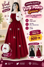 Viral Pookie Gown for Women - Premium Vangchur Georgette Ribbon Design Long Gown