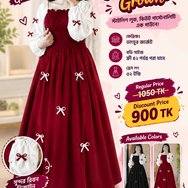 Viral Pookie Gown for Women - Premium Vangchur Georgette Ribbon Design Long Gown