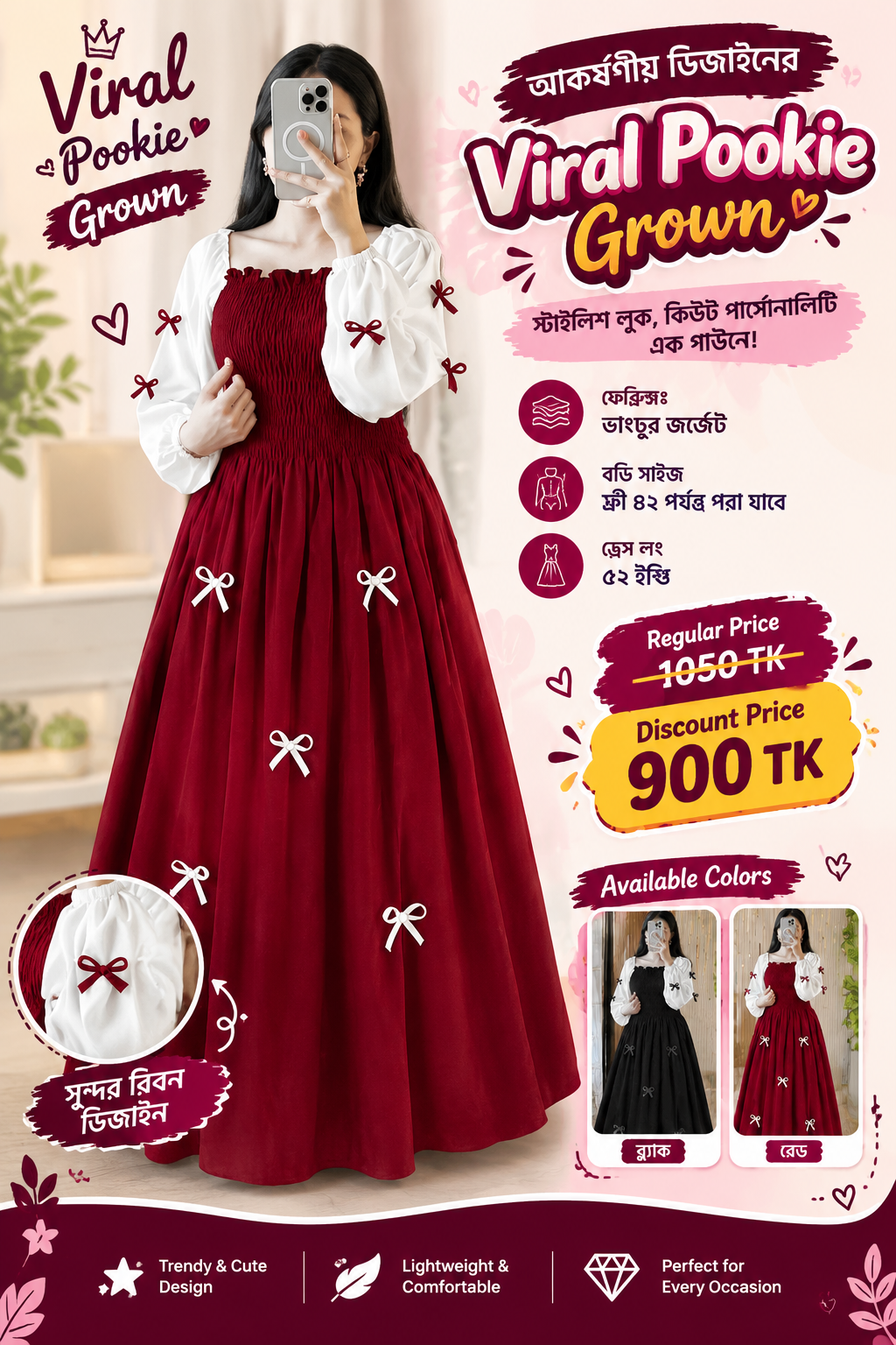 ChatGPT Image Sep 30, 2026, 03_45_12 PM Viral Pookie Gown for Women - Premium Vangchur Georgette Ribbon Design Long Gown - Image 1