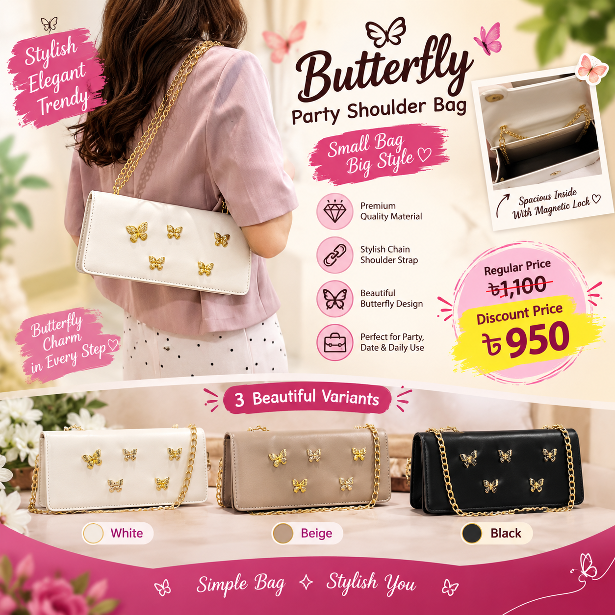 ChatGPT Image Sep 30, 2026, 09_39_34 PM Butterfly Party Shoulder Bag for Women - Premium Chain Strap Sling Bag - Image 1