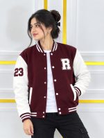 Stylish 100% Cotton Varsity Jacket for Women & Girls (300+ GSM) - Black & Contrast - Image 9