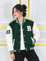 Stylish 100% Cotton Varsity Jacket for Women & Girls (300+ GSM) - Black & Contrast - Image 8