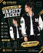 Stylish 100% Cotton Varsity Jacket for Women & Girls (300+ GSM) - Black & Contrast