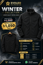 Export Quality High-Neck Winter Jacket for Men - Black